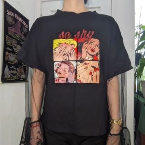 Graphic mesh sleeve shirt